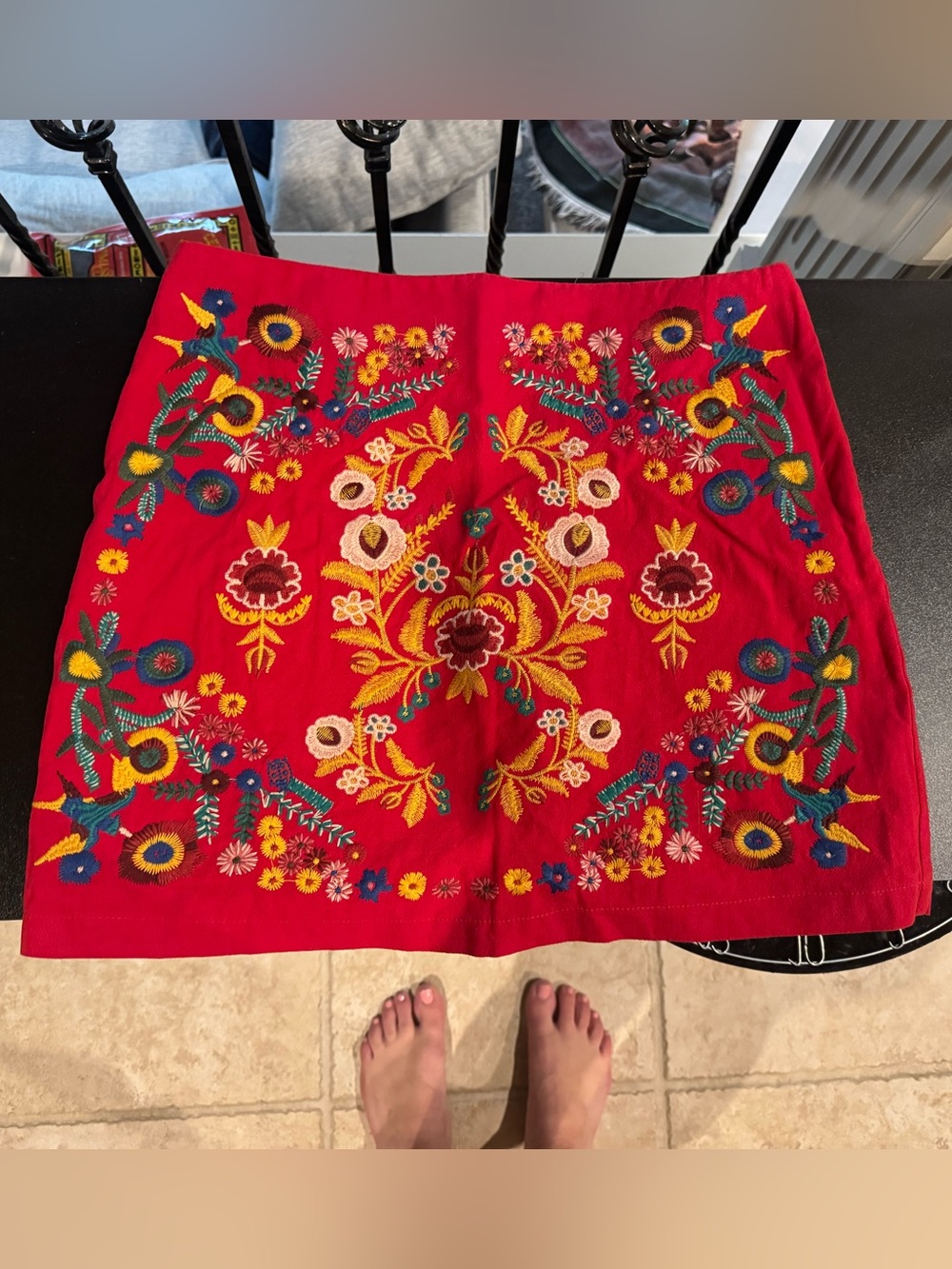 Altar'd State Red Embroidered Floral Mini Skirt